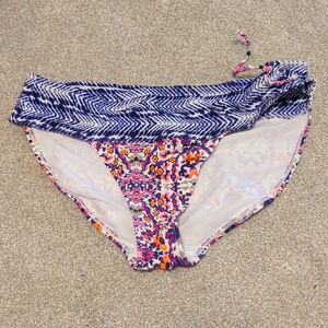 Athleta Blue Chevron & Multicolor Floral Reversible Bikini Bottoms